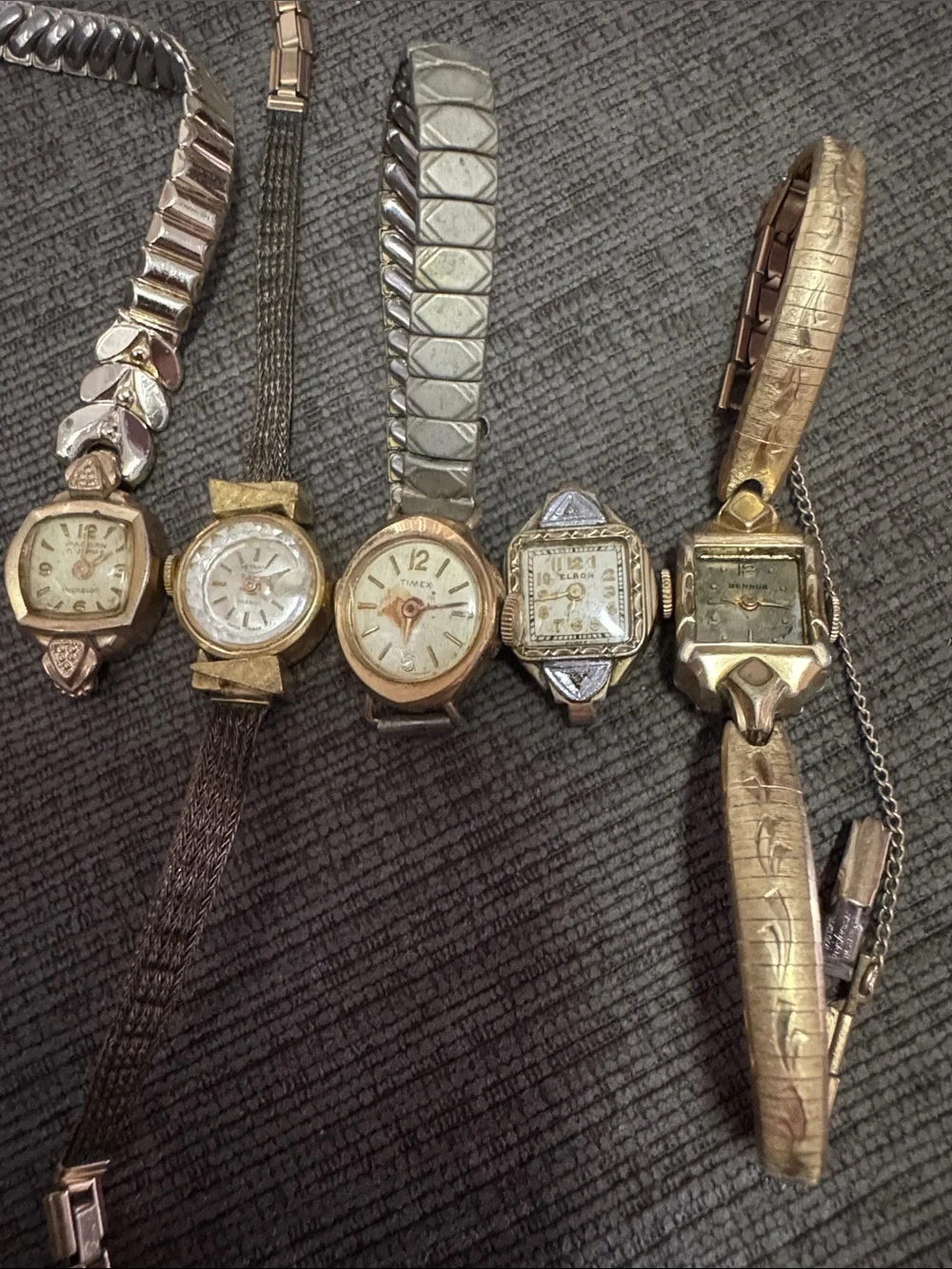 Vintage Estate Ladies Watch 5pc - Art Deco Elbon, Benrus, Vetania, Timex, Pandan